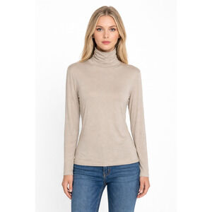 Max Mara Taupe Jersey Knit Long Sleeve Turtleneck Top XL